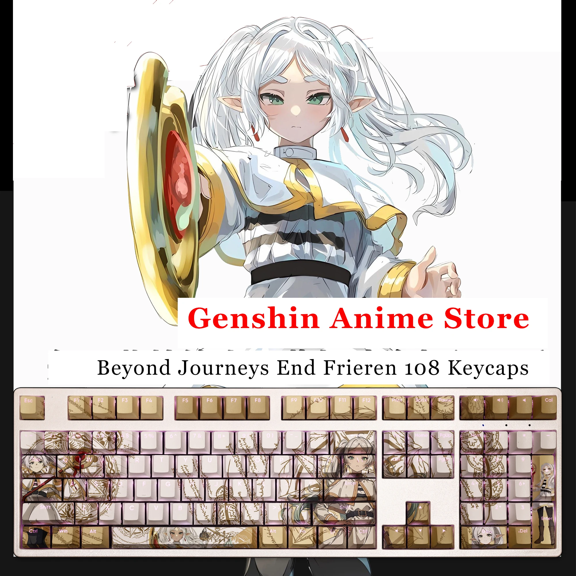 

Anime Sousou No Frieren PBT 108 Key Caps Animation Satellite Axis Side Engraved Keycaps Gaming Tabletop Supplies