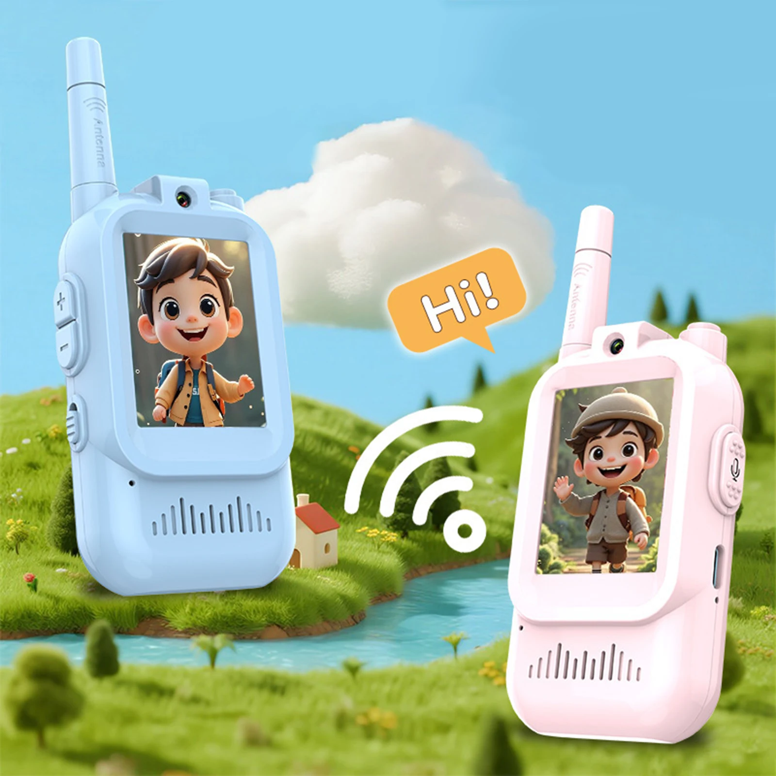 2 Pack Video Walkie Talkies Kids Cartoon Video Intercom Clearly Fun Toys Radio Phone Electronic Wireless set for outdoor Camping
