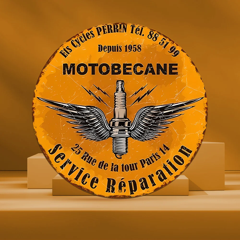 1pc MOTOBECANE Vintage Aluminum Wall Sign 20.32x20.32 cm - Retro Motorcycle Art with French Text, Orange & Black Metal Plaque fo image 2