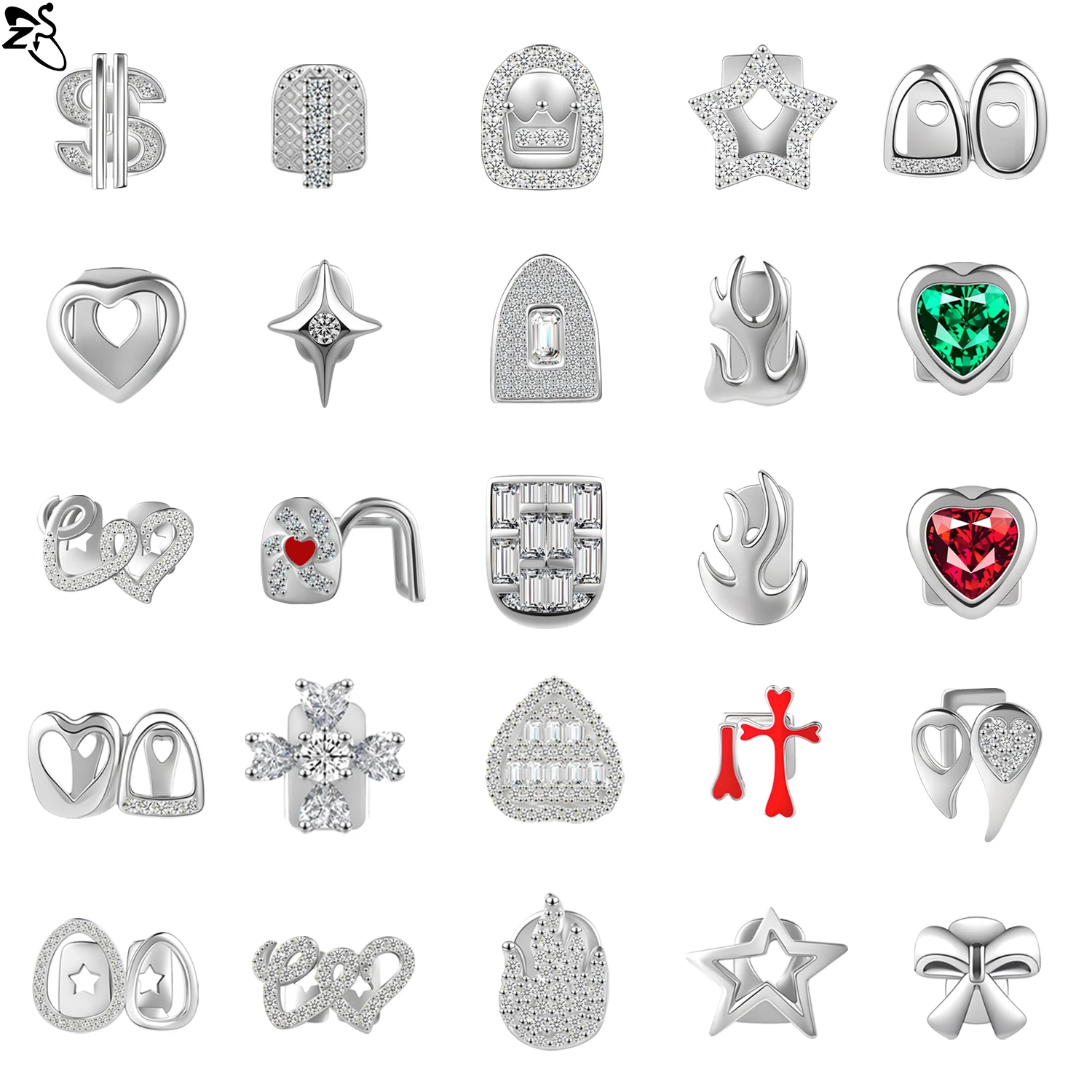 ZS 1 قطعة/مجموعة الهيب هوب مجوفة مطلية بالذهب Grillz الأسنان الديكور شكل قلب الزركون الأسنان كليب مجوهرات عالية البولندية غطاء الأسنان #1