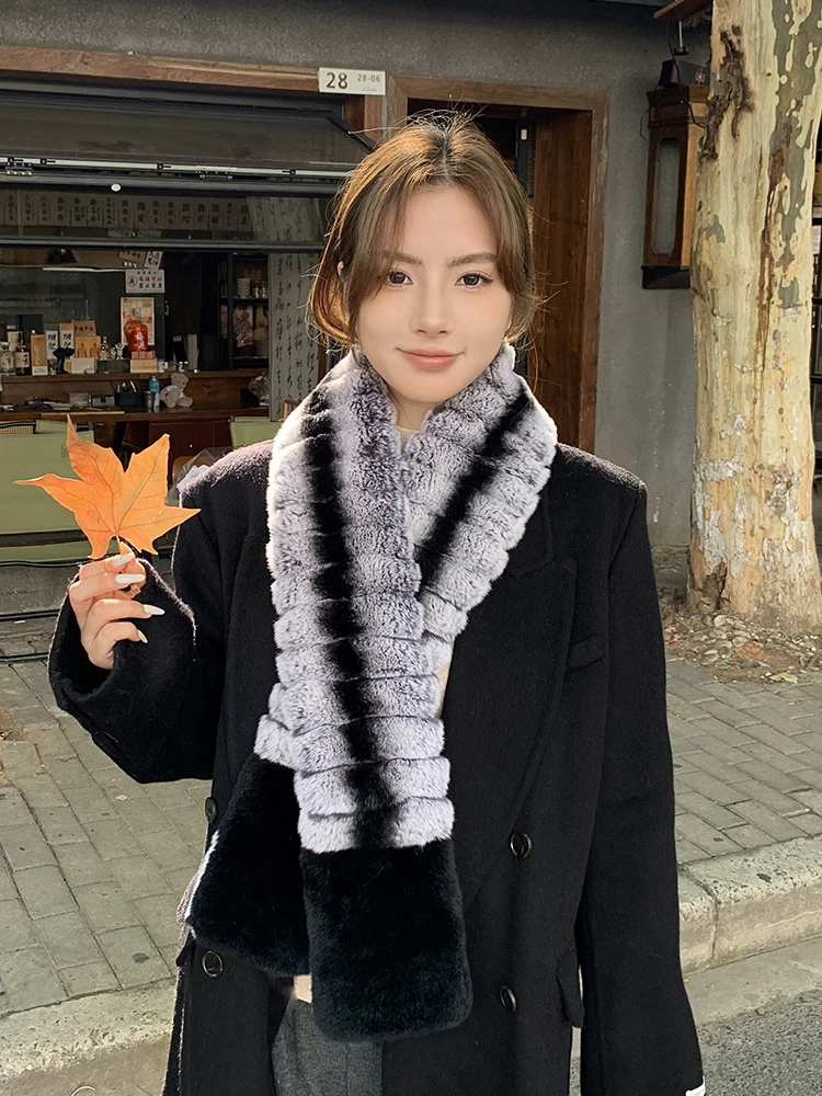 Echarpe-longue-en-fourrure-de-lapin-pour-femme-chauffe-eau-chaud-d'hiver-double-face-motif-adient-accessoire-coreen-sle
