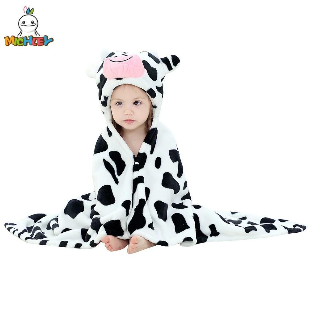 MICHLEY Flannel Cartoon Hooded Baby Blanket Swaddling Winter Wrap Warm Big Blankets Throw For Girl Boy 3 Yr School Super Soft
