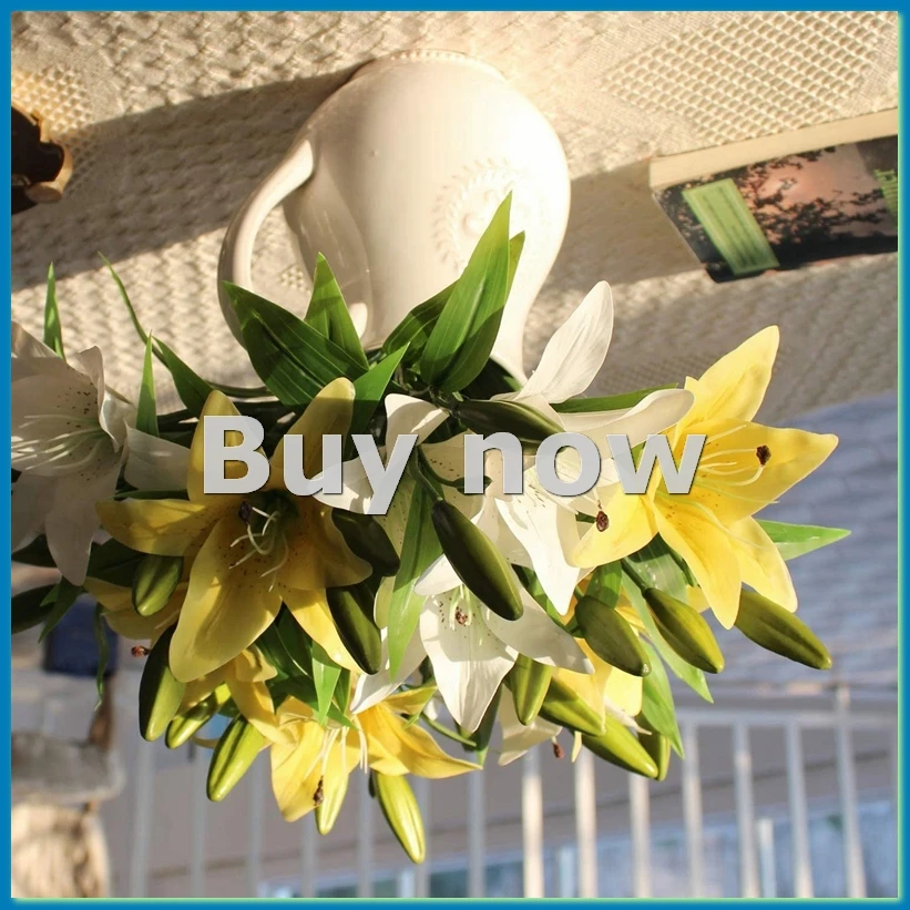 5Pcs Artificial Lily Flowers Real Contact Fake Lily Bouquet for Home Wedding Floral Decor White-ABHG