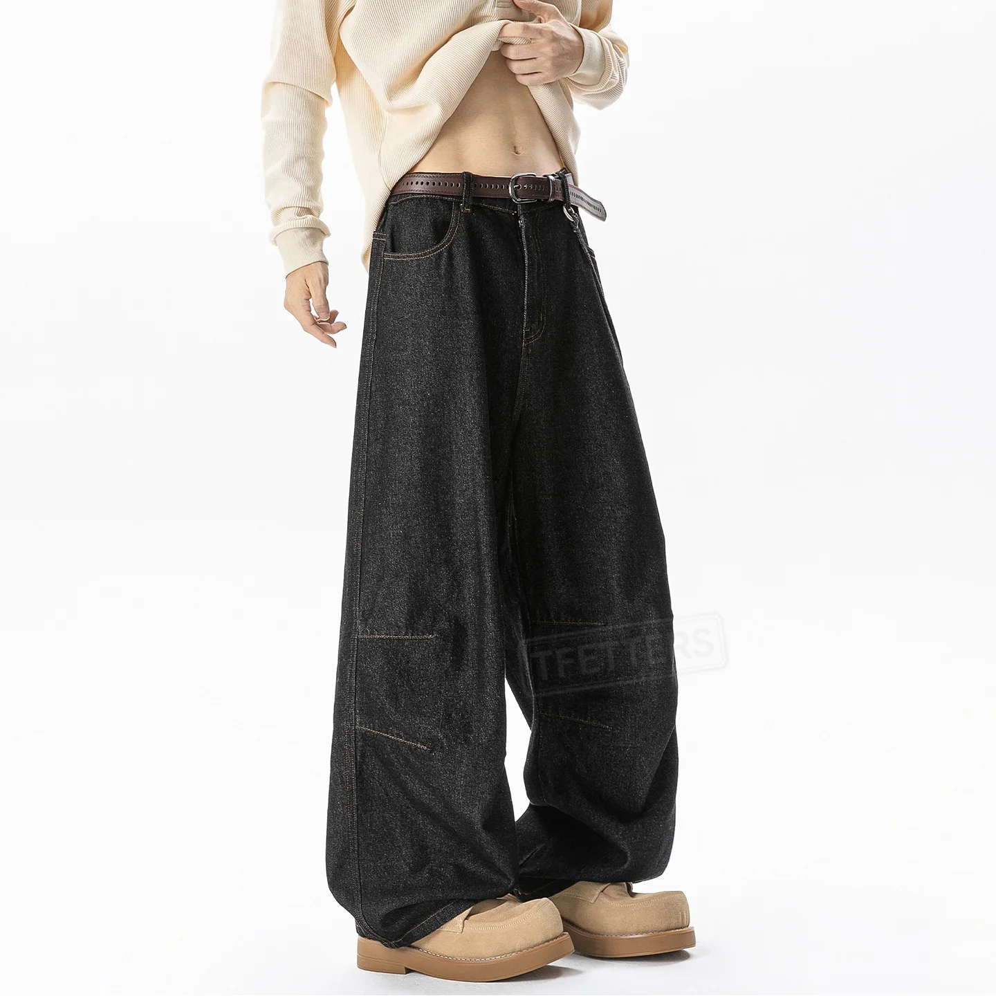 TFETTERS 2026 Autumn Streetwear Raw Denim Pant Men Retro American Double Pleat Design Oversized Silhouette Straight Casual Jeans