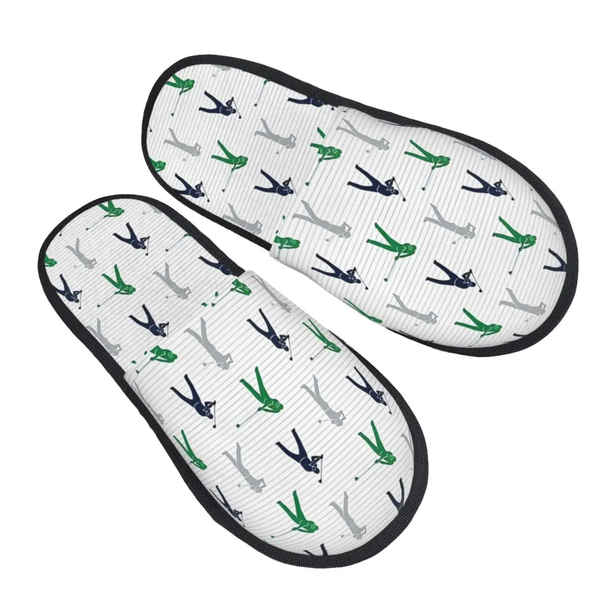 Pantuflas de Casa para Mujer con Rayas Verde Marino y Gris, Pantuflas de Golf Cómodas con Espuma Viscoelástica, Pantuflas de Hotel