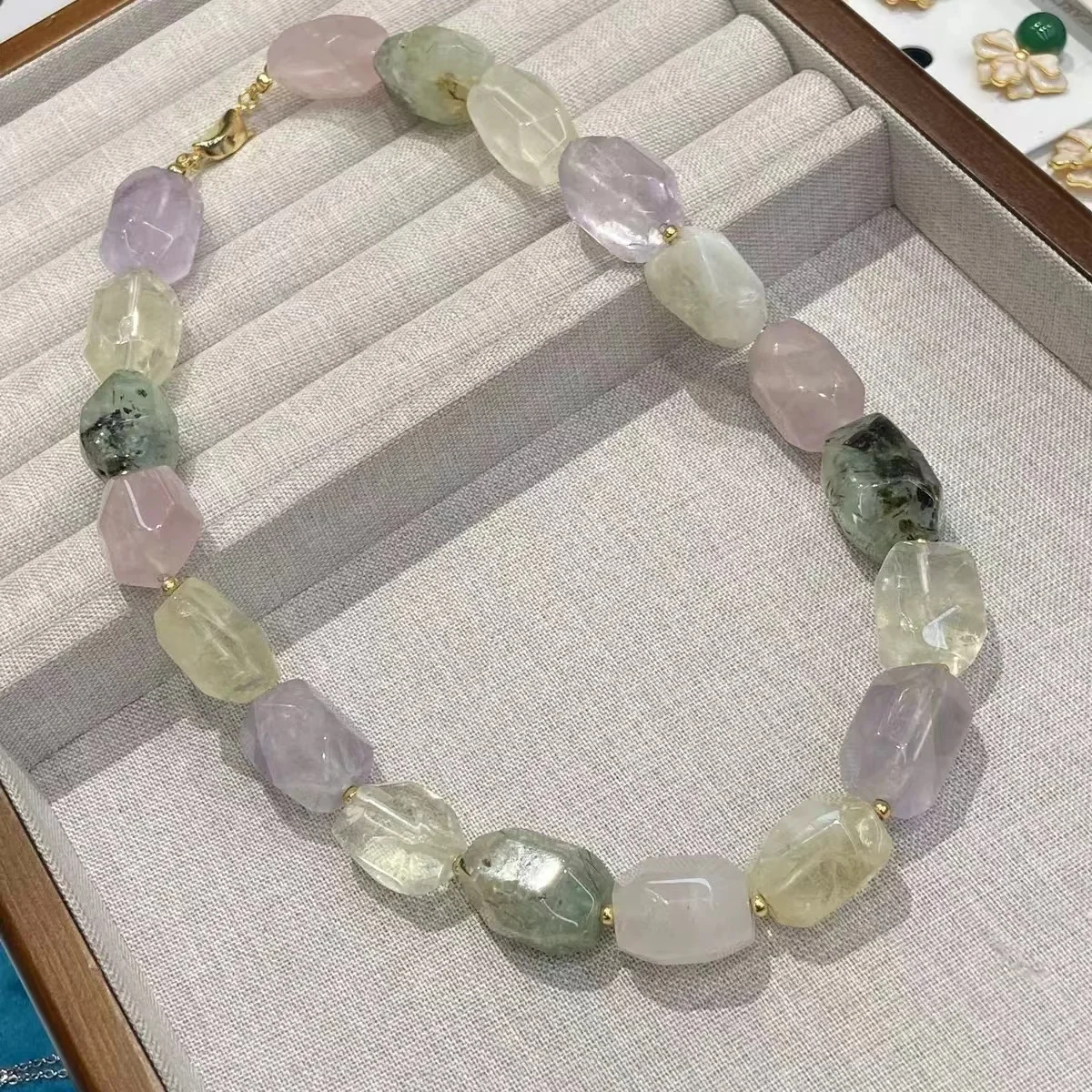

New Brazil Raw Mineral Crystal Beaded Necklace Handmade Jewelry For Women Fashion Gift Dress Banquet Accessories High-Quality