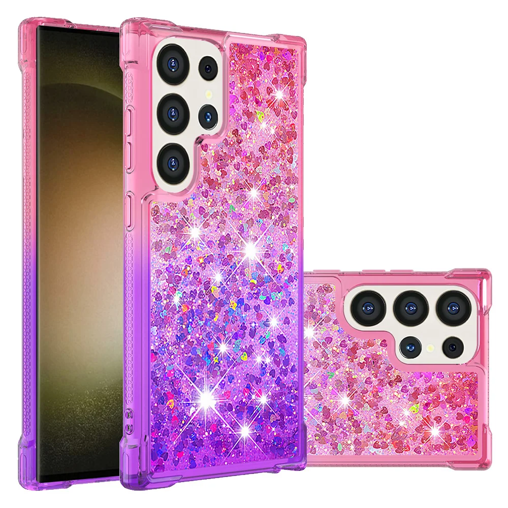 Farbverlauf Glitter Liquid Quicksand Handyhülle für Samsung Galaxy S25 Edge S24 S23 S22 Ultra S21 Plus S20 FE 5G Anti Fall Cover