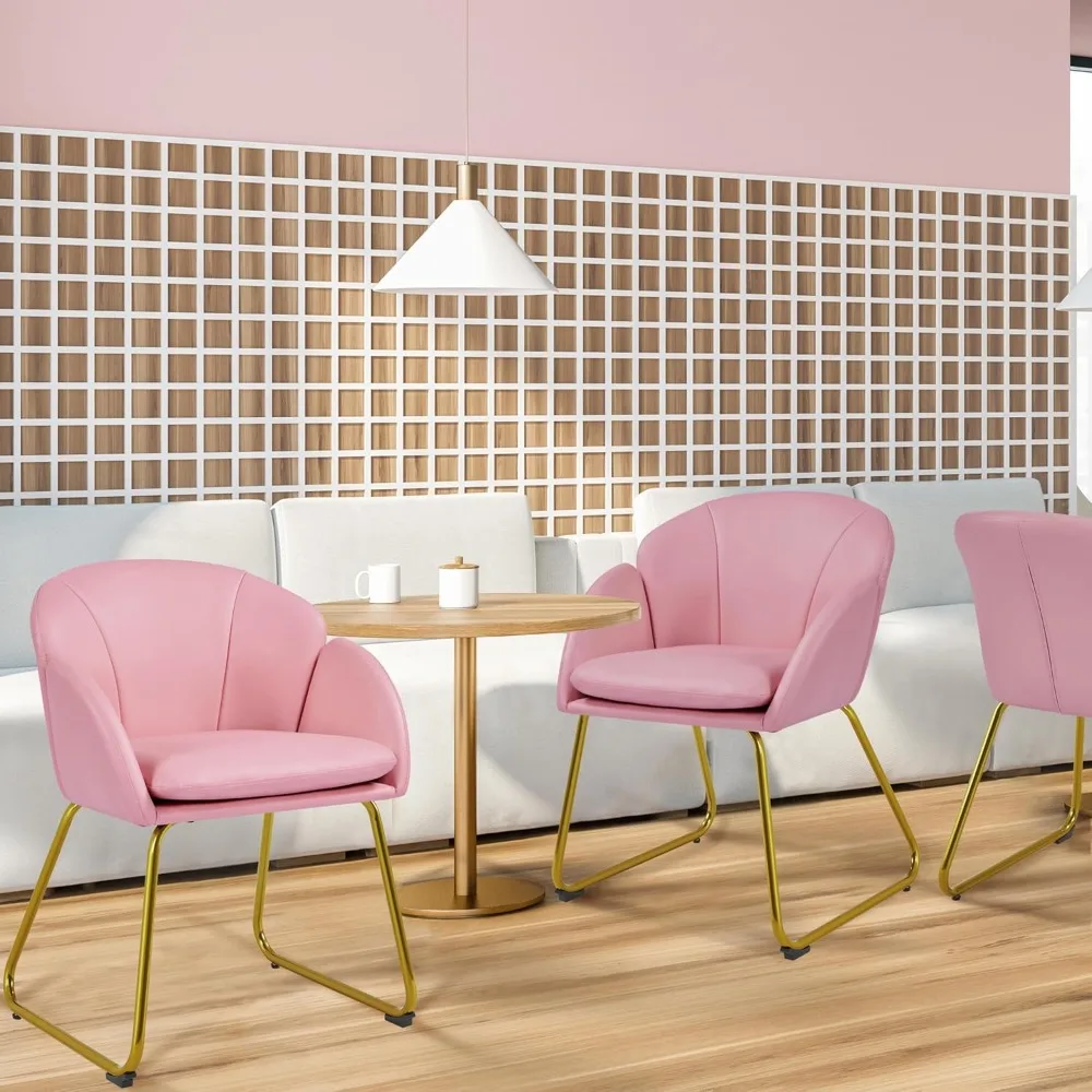 

PU Leather Dining Chair, Flower Shaped Armchair with Golden Legs, Upholstered Side Chair for Kitchen Dining Room, Customized