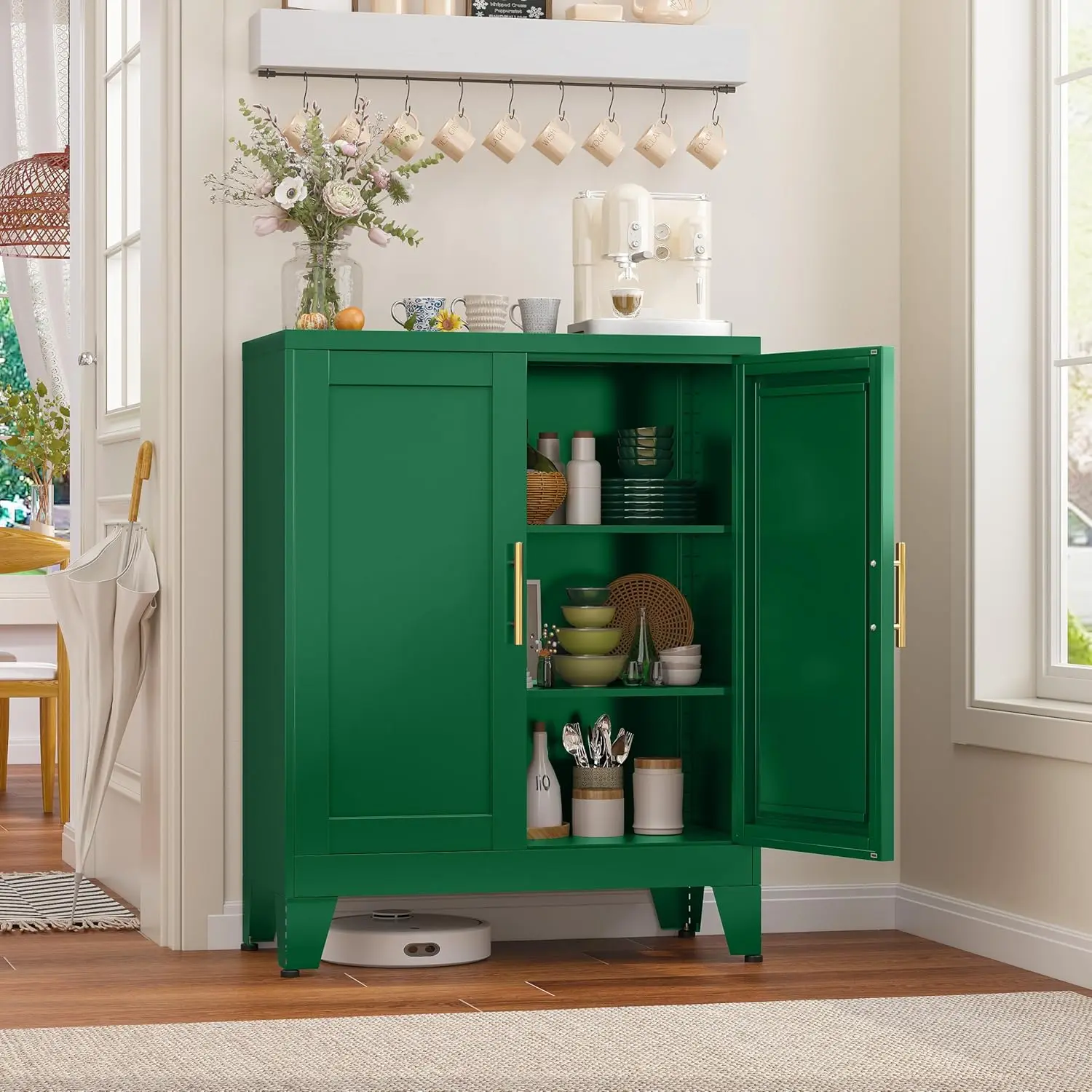 

35.83"" Metal Pantry Storage Cabinet With 2 Doors And 2 Adjustable Shelves, Green Freestanding Hutch For Kitchen/Laundry/Living