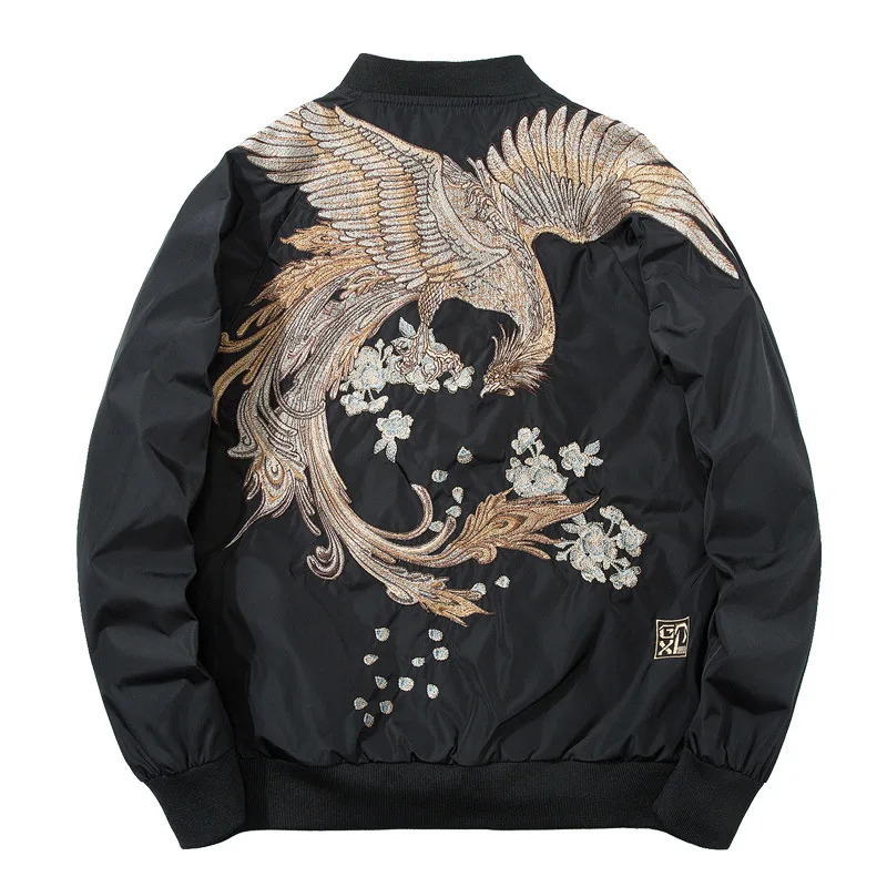 

Men's Fashion Harajuku Hip Hop Jacket With Phoenix Embroidery High Street Embroidered Coat Outerwear For Male Japanese Style