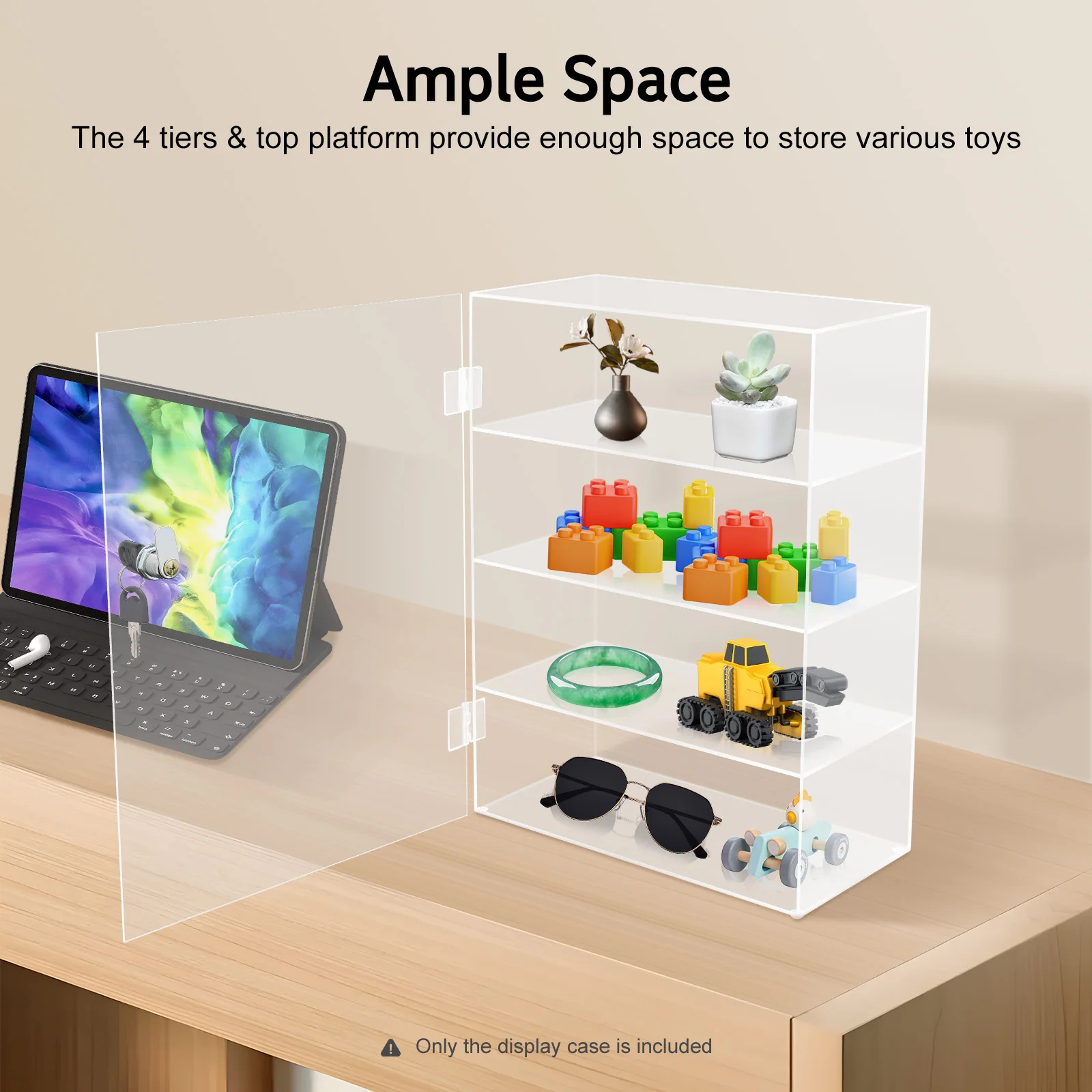 

Acrylic Showcase, Multi-Tier Showcase Cabinet 4-Tier Locking Acrylic Display Case with Key for Collectibles, Jewelry & Valuables