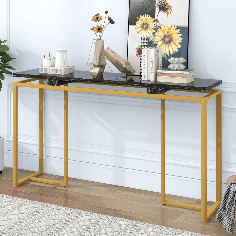 

63'' modern console table, extra long entryway table with metal frame for entryway, hallway, living room, foyer, corridor, offi