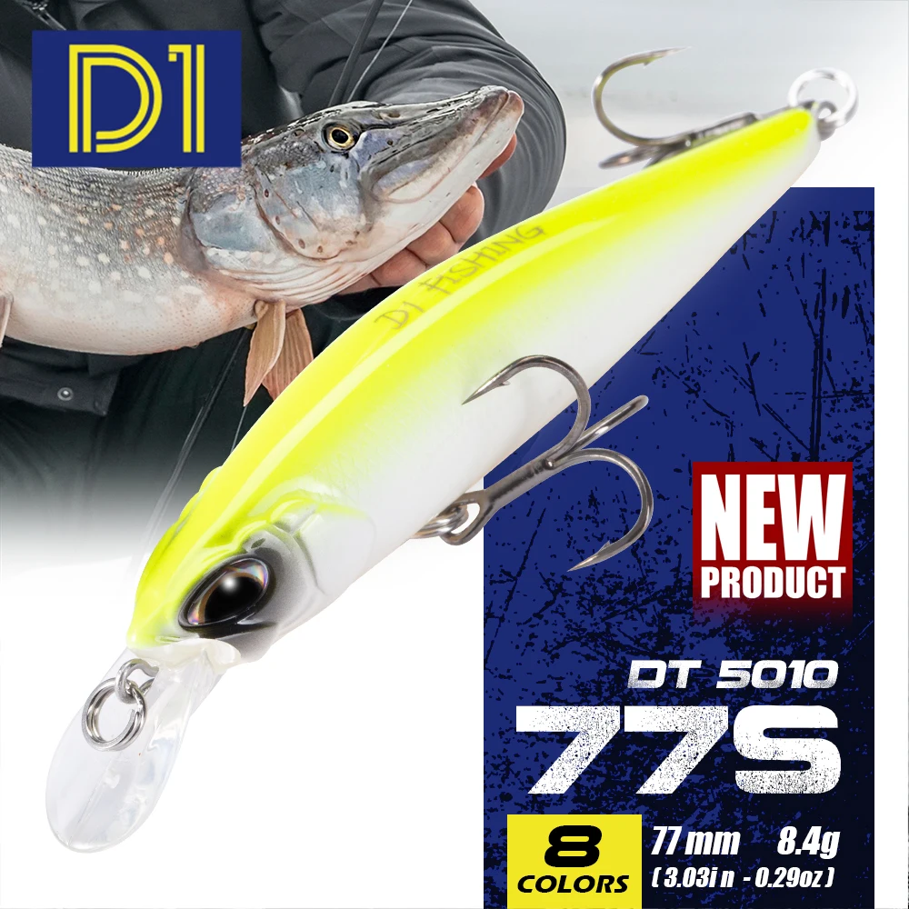 Przynęta wędkarska D1 Minnow 65mm/5g 77mm/8.4g Tonąca i Pływająca na Zawieszeniu na Okonia Szczupaka Sztuczne Twarde Wobblery do Trollingu
