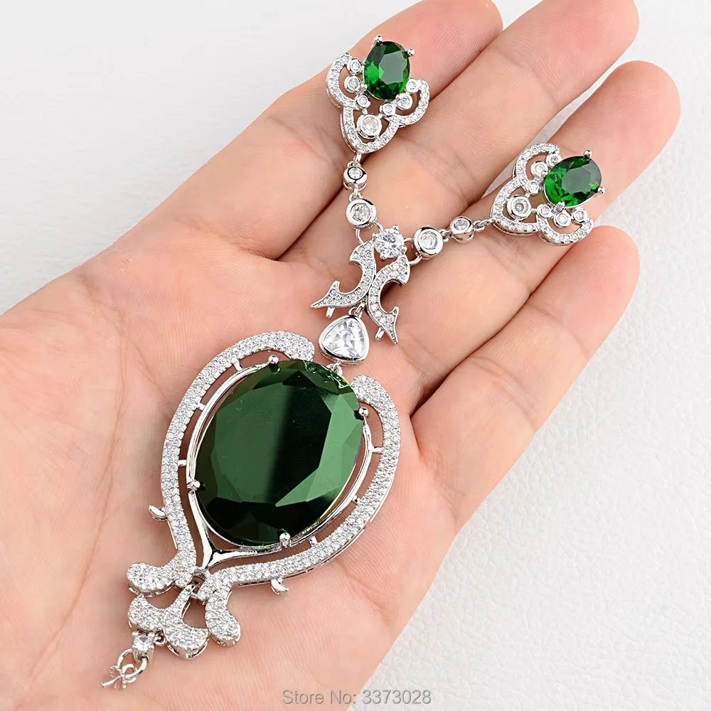 1 pc 38x120mm Big Green CZ Micro Pave Pendant Charm Jewelry Pendant