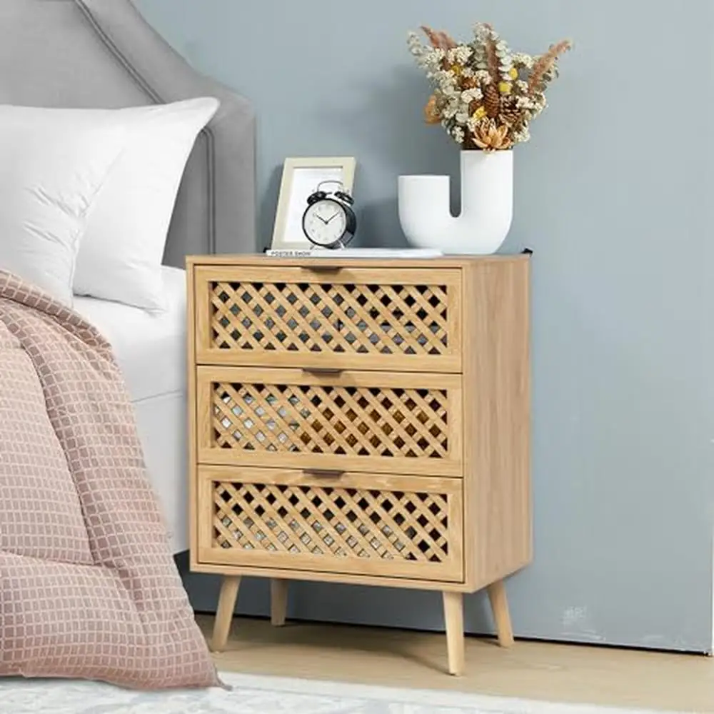 Wooden 3 Drawer Dresser Farmhouse Style Bedroom Storage Chest Elegant Design and Durable Construction Multifunctional Furniture