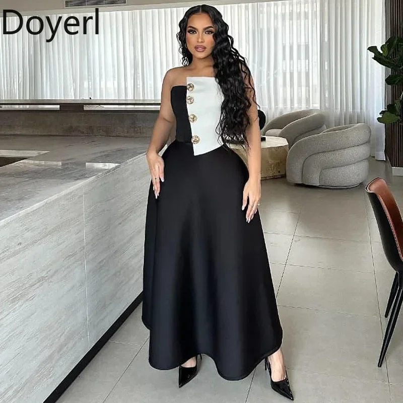 

Doyerl Черно-белый лоскутный комплект из 2 предметов, женский элегантный клубный укороченный топ без бретелек и длинная юбка трапециевидной формы, комплекты платьев на день рождения