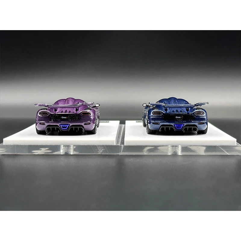 HKM In Stock 1:64 Agera One 1 Blue Purple Carbon Grain Diecast Diorama Car Model Collection Miniature Carros Toys