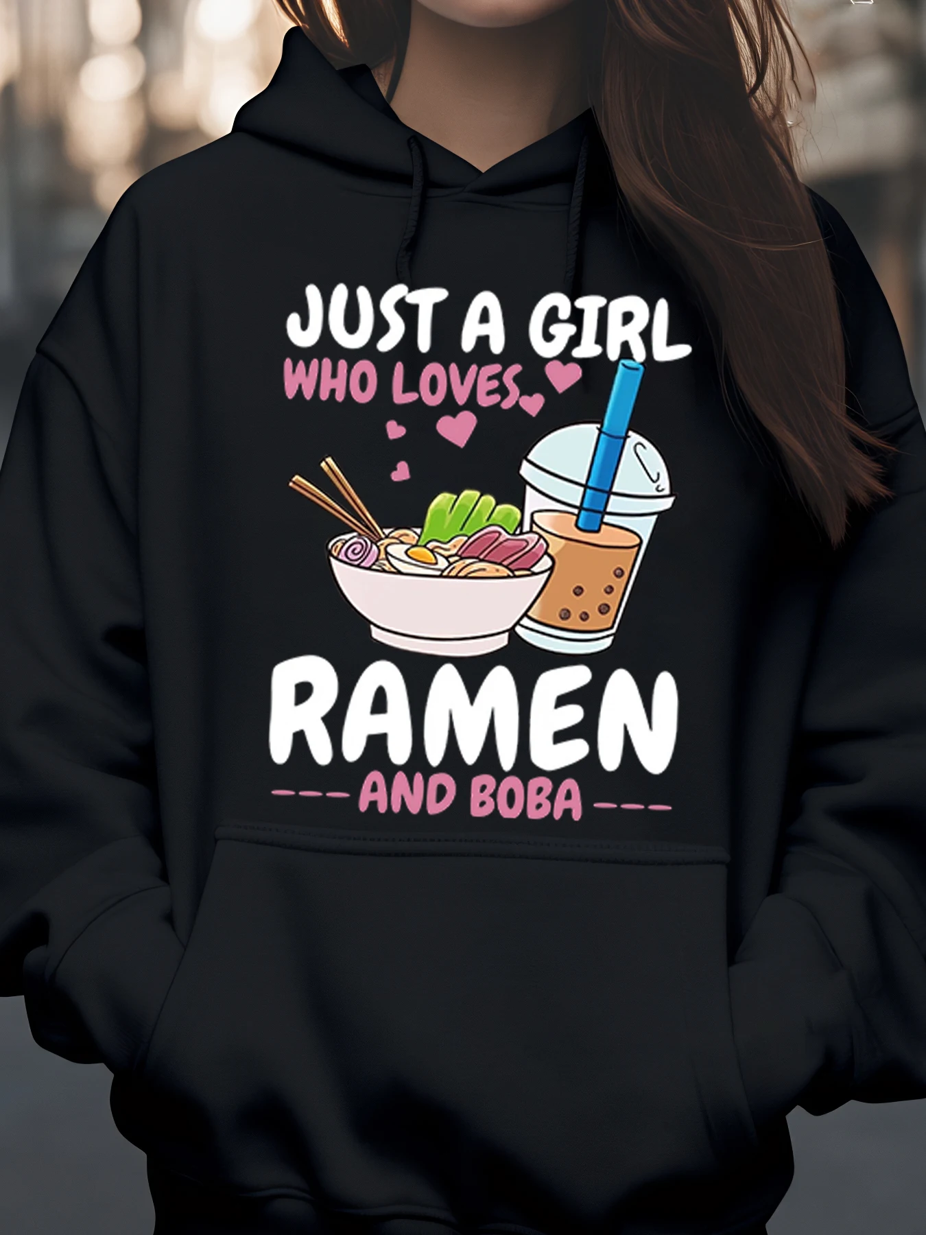 

Толстовка с принтом рамэн и бобы, осенне-зимняя повседневная одежда для женщин, модная толстовка для любителей еды