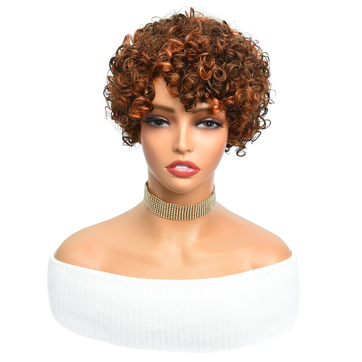 P4/27 Curly Human Hair Wig Short Highlight Bouncy Curly Machine Made Wigs For Women T1B/27 Glueless Wigs HairUGo