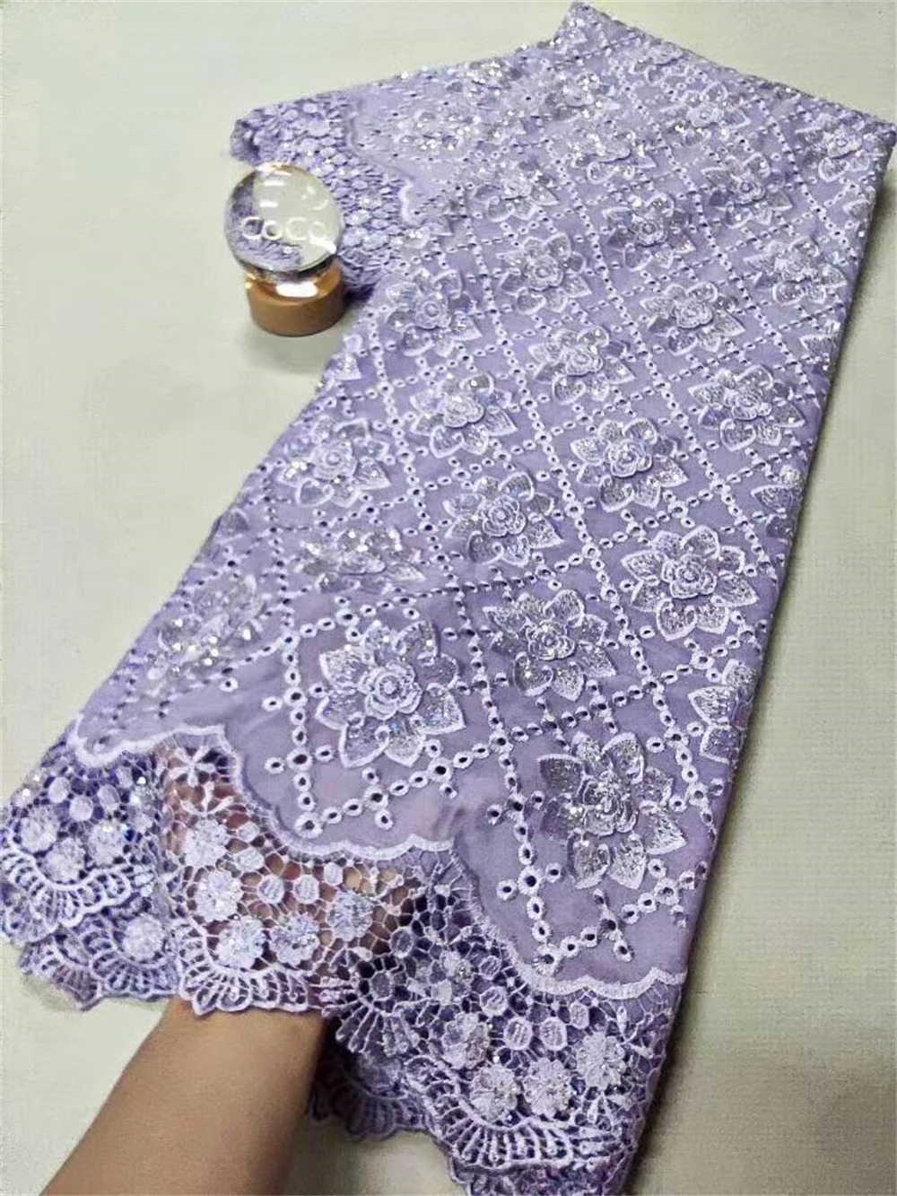 قماش دانتيل أفريقي 2025 جودة عالية، أقمشة قطنية بالمتر، تطريز، كتان، فستان زفاف، أزرق، تول، تصميم، قماش، 5 ياردات #4