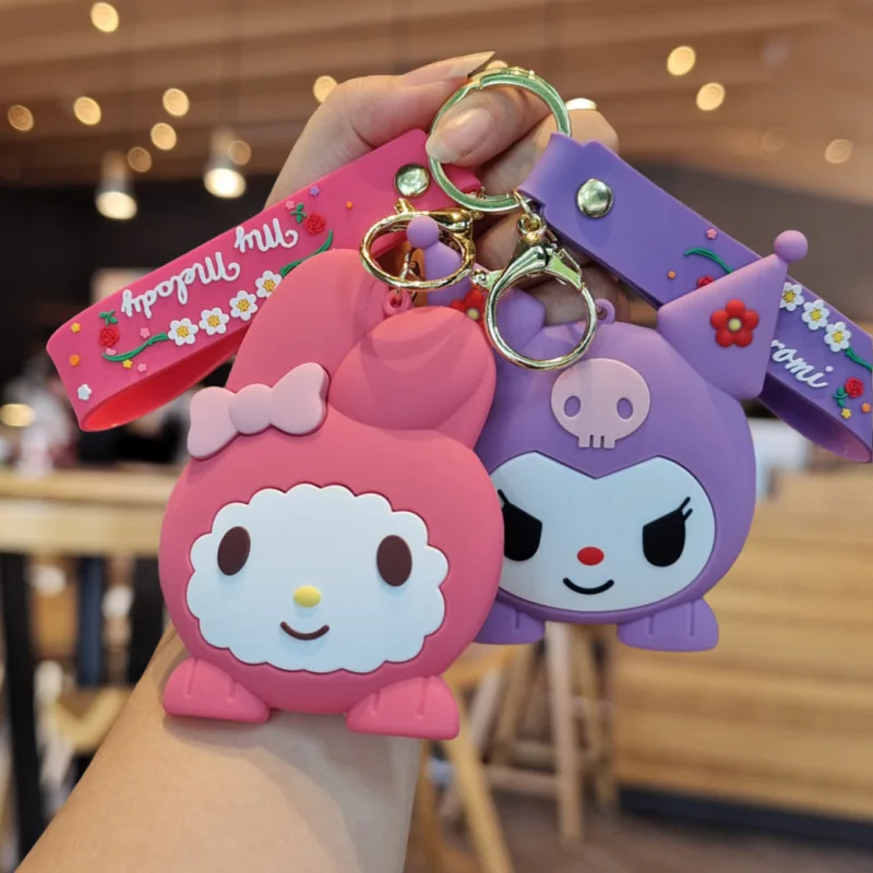 9cm Kawaii Hello Kitty Kuromi Coin Purse Wallet Cute Sanrio Keychain Cartoon Waterproof Silicone Bag Girls Charm Birthday Gift