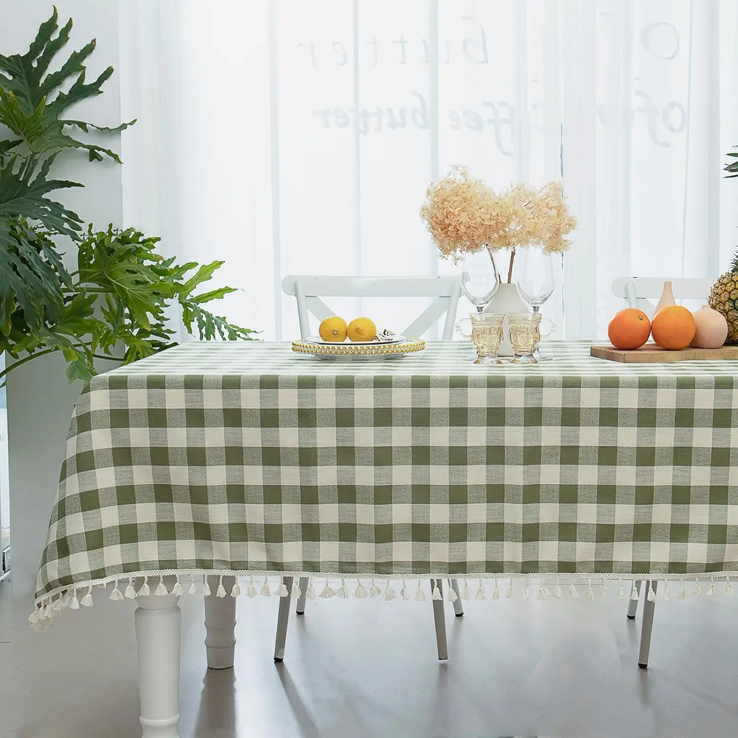 

Checkered Rectangle Tablecloth, Heavy Weight Cotton Gingham Table Cloth Plaid Table Cover for Spring Summer Picnic Kitch