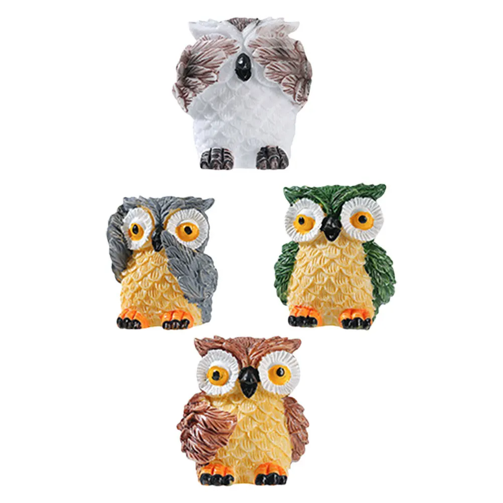 

4pcs Mini Resin Owl Figurines Micro Landscape Garden Arrangement Crafts For Dollhouse Terrarium Home Office Decoration Resin