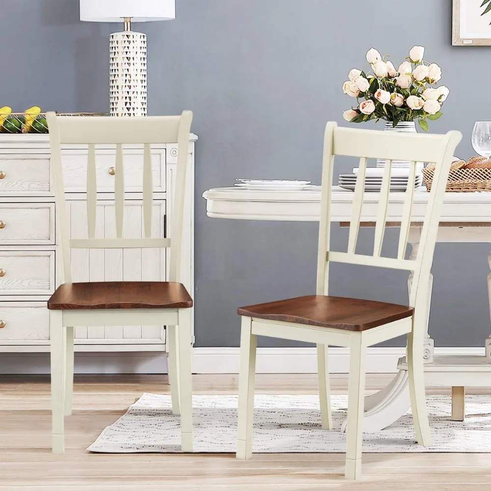 Para krzeseł do jadalni bez podłokietników z litego drewna kauczukowego, łatwy montaż, krzesła w stylu rustykalnym do kuchni