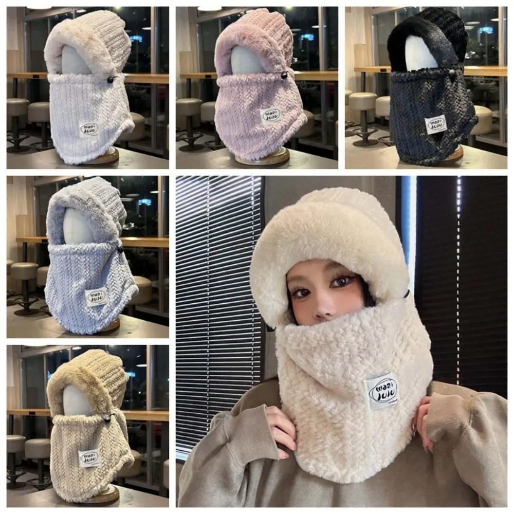 

Плюшевая зимняя интегрированная шапка-шарф 4 в 1, утолщенная маска, шерстяная шапка, большая окружность головы, мягкий пуловер, маска, кепка, уличная