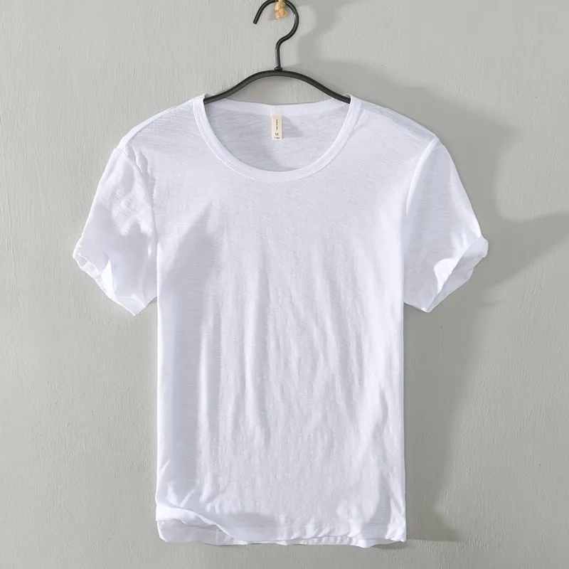 

Summer Men's round Ne ort Sve Bamboo Cotton T-irt Inner Wear Base irt Cleanfit Sle Youth Faion Daily Wear