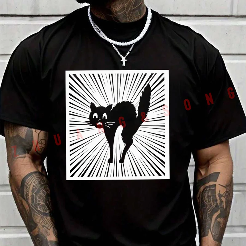 

Мужская модная футболка с графическим дизайном Black Cat, повседневные модные футболки на лето, удобные топы с короткими рукавами