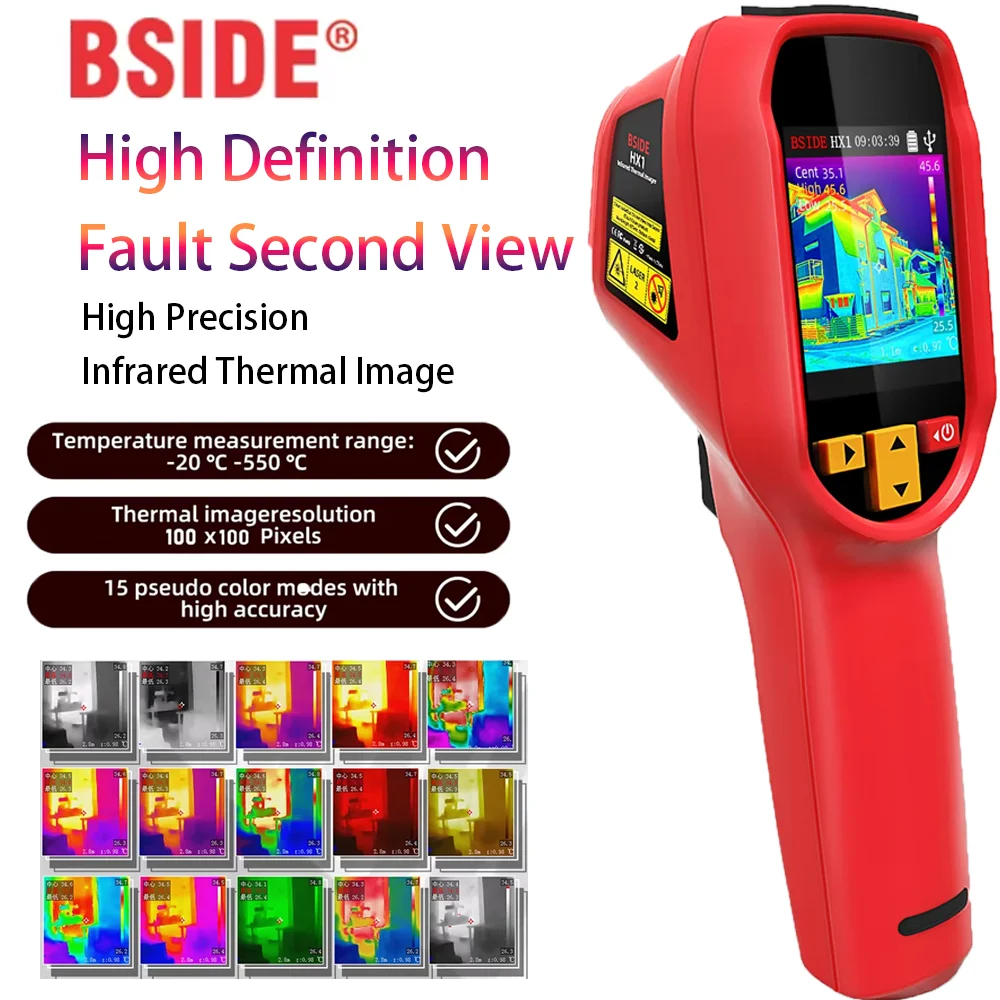 BSIDE HX1 Handheld Thermal Imaging Camera -20~550C 15 color palettes 100×100IR resolution PC Analysis Software Industrial Tester