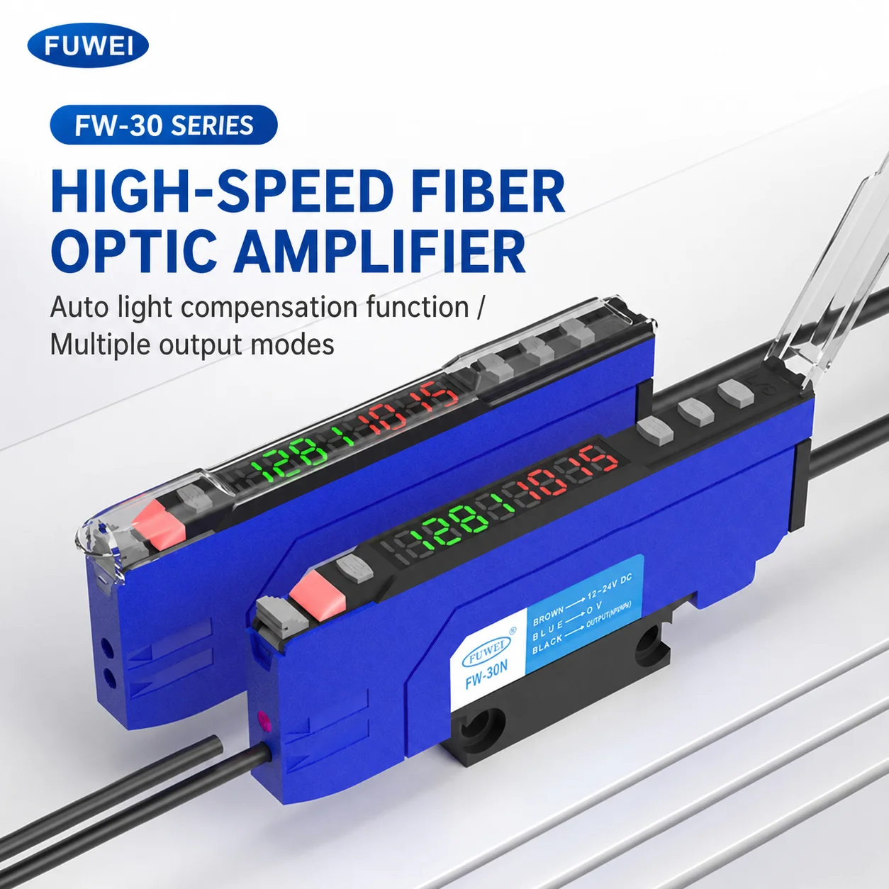 FW-30N M3 M4 M6 Dual Digital Display Fiber Optic Amplifier Fiber Optic Cable  Fiber Optic Sensor Packaging Grating Automation