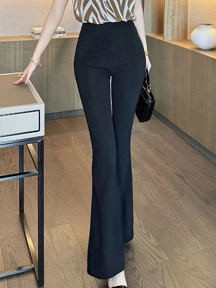 

Женская одежда, черные брюки, женские элегантные расклешенные брюки с высокой талией Femme Mujer, простые классические длинные брюки, повседневная мода