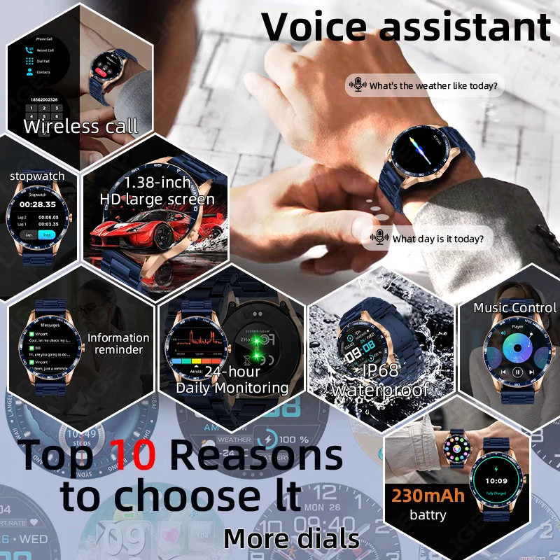 LUIK Smart Watch Draadloos bellen Sport Fitness Tracker Slaapgezondheid Monitor Informatieherinnering AI Voice Waterdichte smartwatch