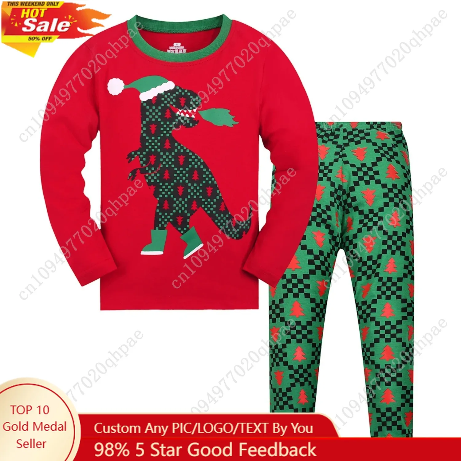 

Christmas Pajamas For Little/Big Boys Long Sleeves Soft Dinosaurs PJs Set Kid Size 2-9Years