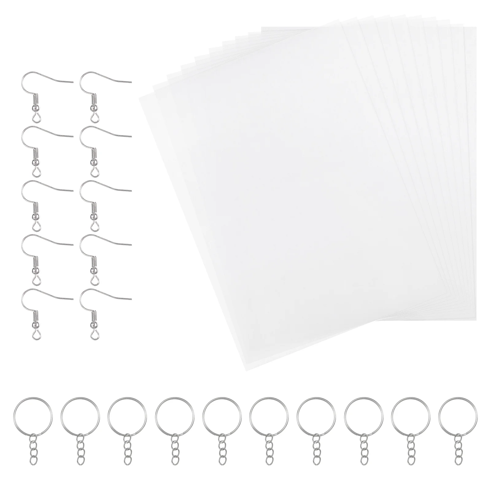 Milisten 10 Sheets Heat Shrink Plastic Sheets with 10pcs Ear Hooks 10pcs Keyrings for Kids Creative Craft