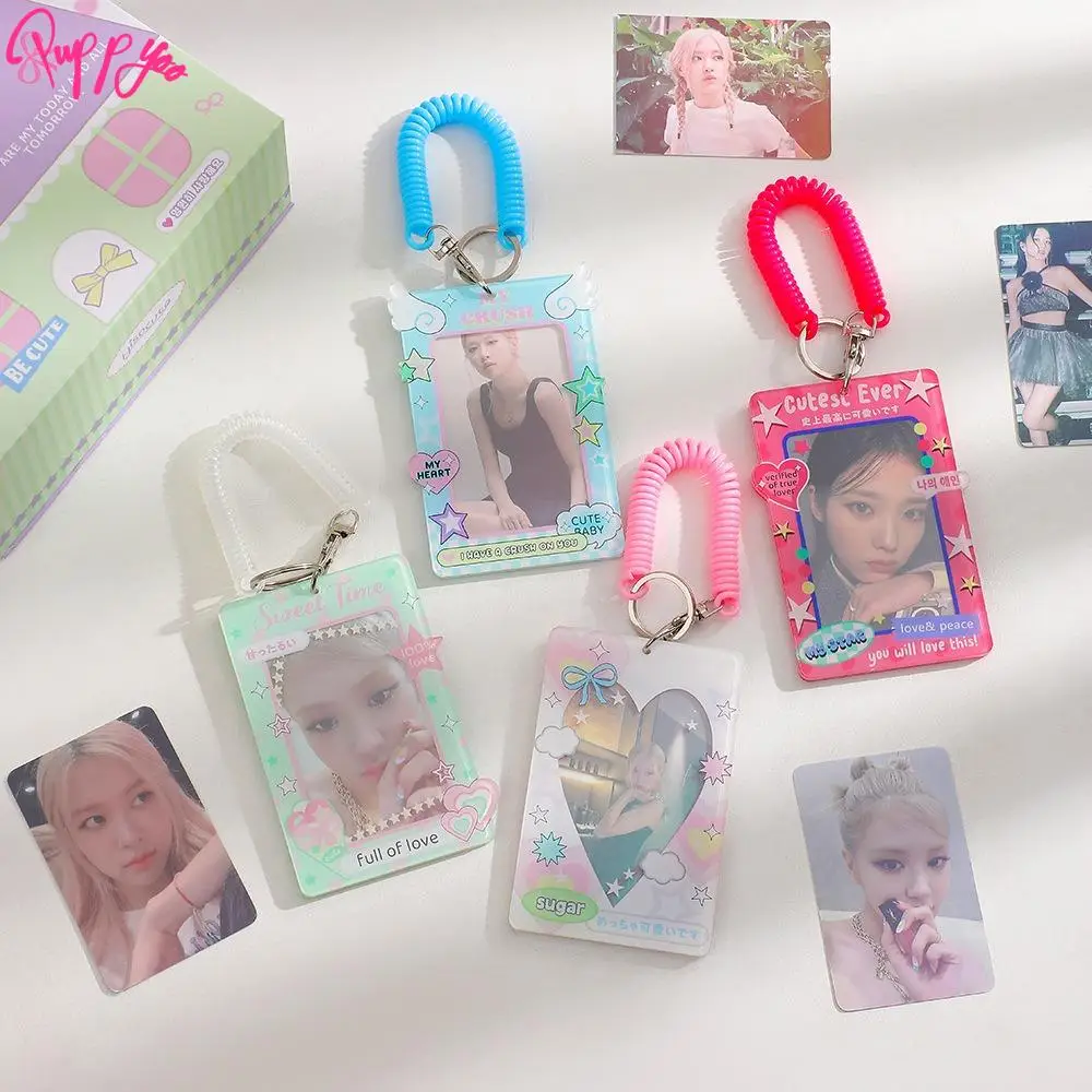 With Keychain Korean Style Card Holder Acrylic Card Case Student Card Cover Bungee Cord Candy Color ID Card Holders
