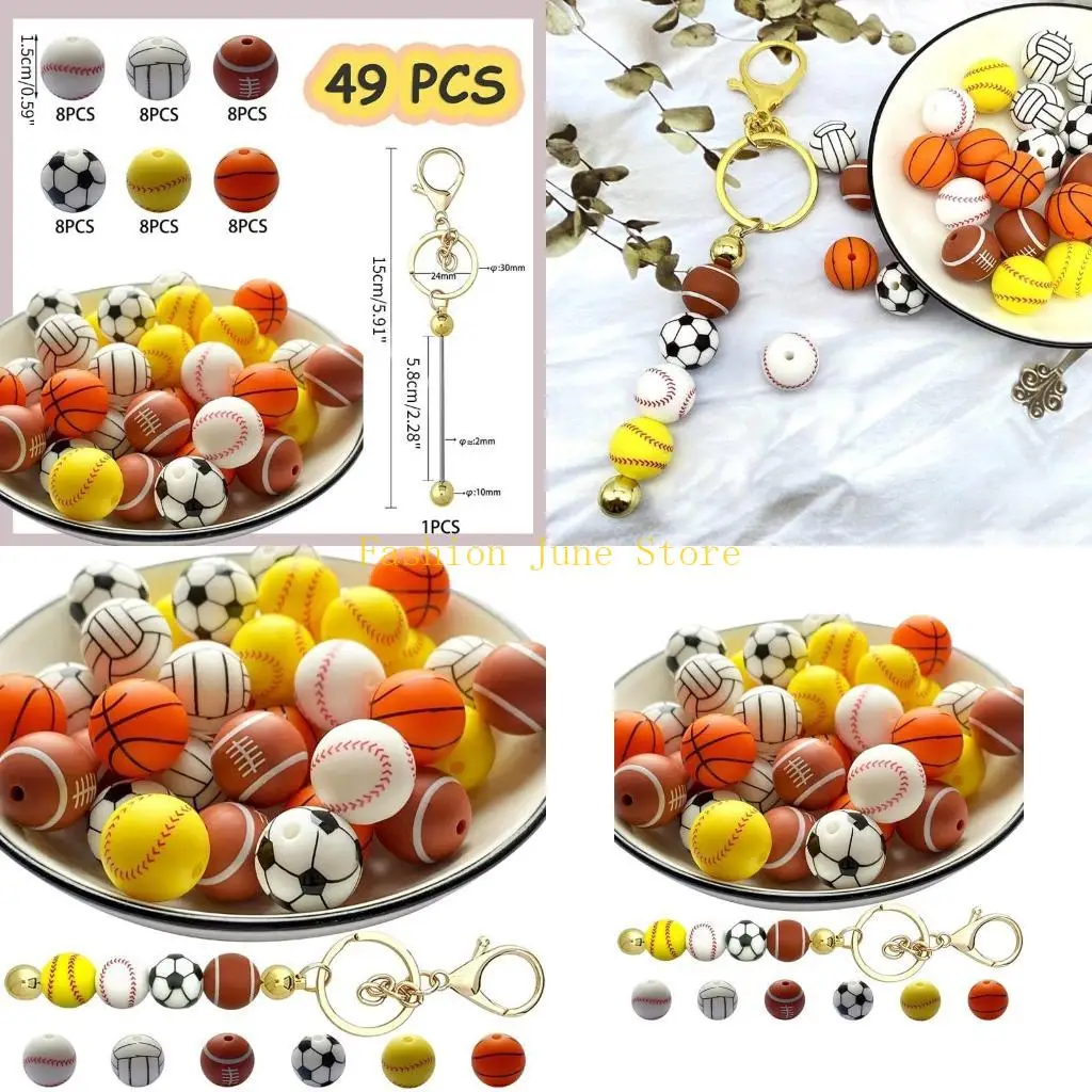 

N5KA 1Pc Sports Item Keychain Softball Baseball Football Charm Chain Set