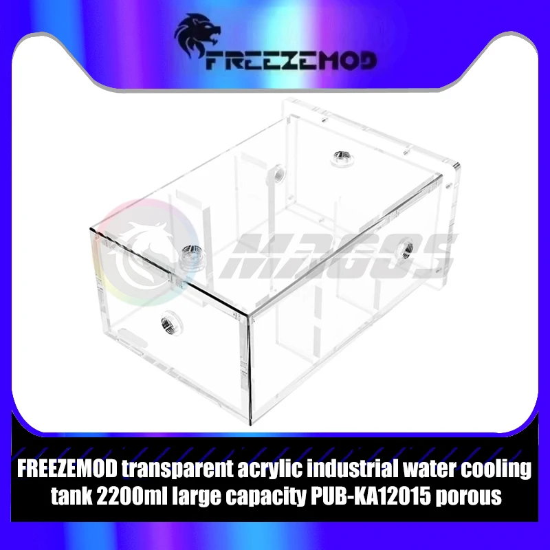 FREEZEMOD Water Cooling Reservoir Transparent Square Acrylic Industrial BOX 2200ml Large Capacity, Multi Holes PUB-KA12015