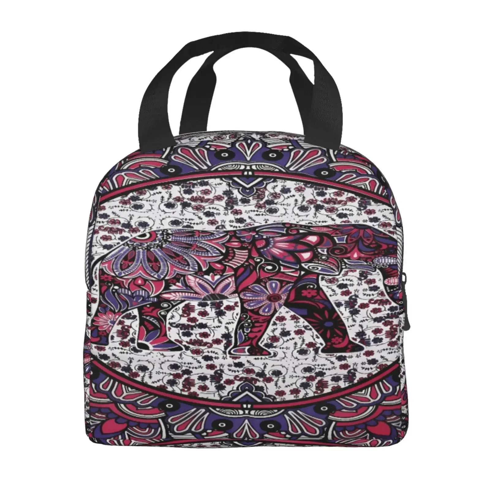 Bohemian Elephant Mandala Lunch Bags Insulated Bento Box Lunch Tote Leakproof Picnic Bags Thermal Bag for Woman Girl School