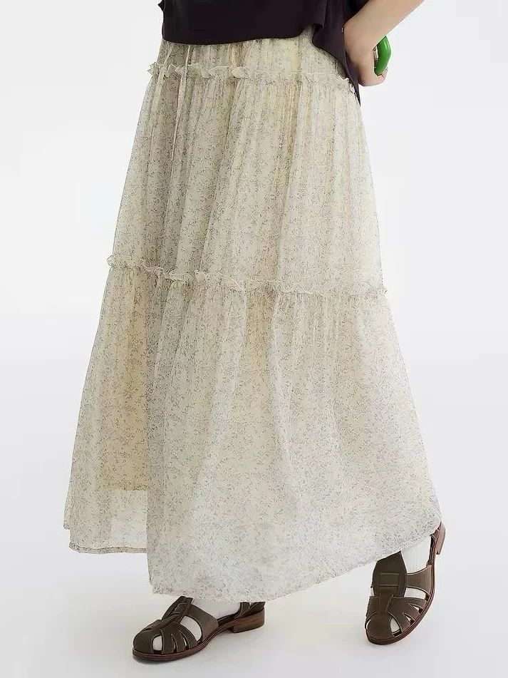 

New Japanese Style Floral Print Half Skirt Women's High Waist A-Line Skirt Polyester Fiber Iron-Free Spring 2026