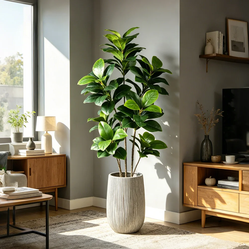 Grand arbre artificiel de type banyan, figuier tropical, ficus en plastique, feuilles de caoutchouc artificielles, 74-140 cm, pour la décoration de la maison et du jardin