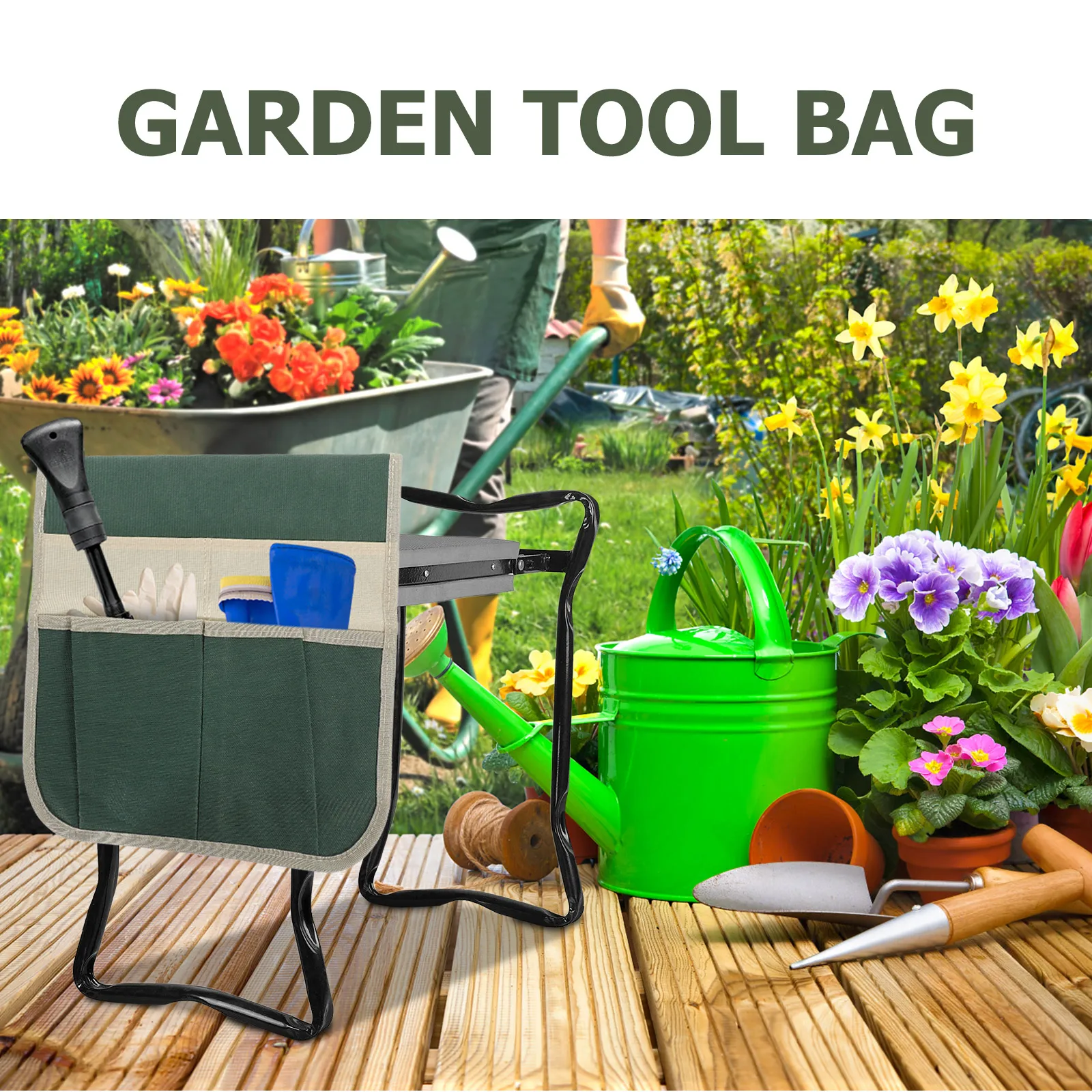 

Gardening Tool Bag 600D Oxford Cloth Kneeler Pouch Outdoor Organizer Storage Garden kneeler seat bag Tools Pouch
