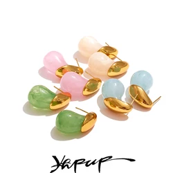 Yhpup New Colorful Resin Water Drop Y2K Fashion Earrings for Women Stainless Steel Trendy Candy Summer Daily Charm Jewelry