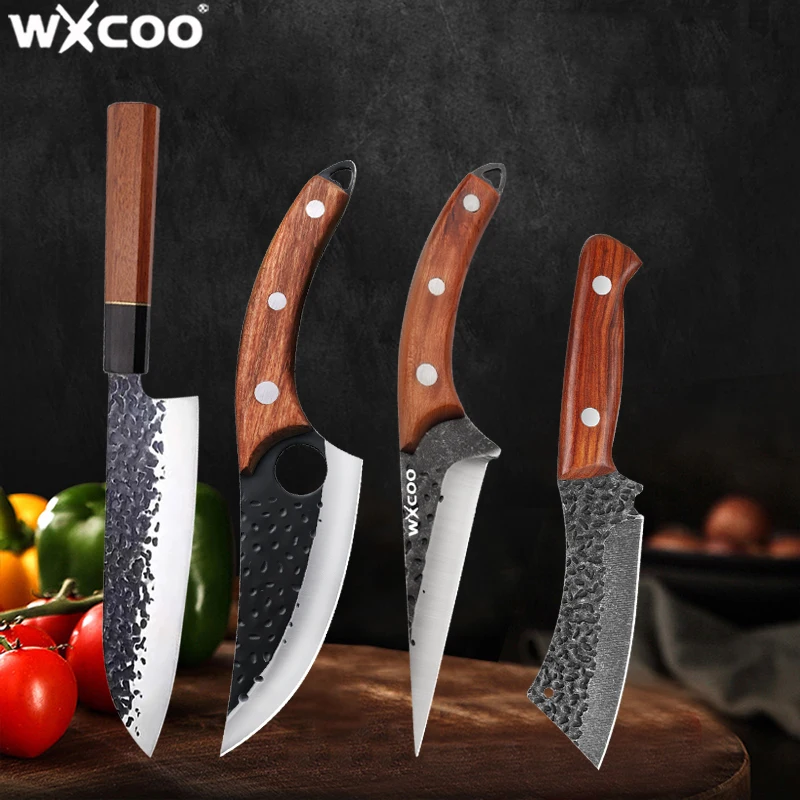 WXCOO Multifunktionales Handgeschmiedetes Metzgermesser Haushalts-Küchenmesser Santoku-Messer Fleischbeil BBQ Ausbeinmesser Küchenzubehör