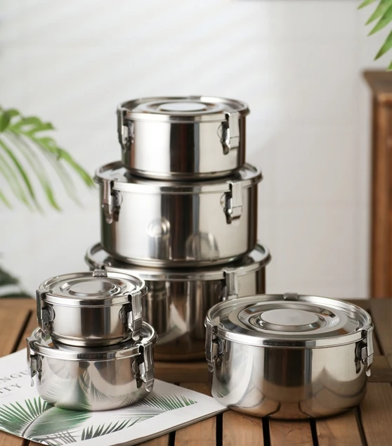 Set of 3 Stainless Steel Food Storage Containers Leak-Proof Smell-Proof With Lid