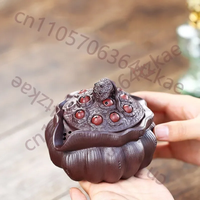 5.8''full Handmade Teapot with Lid Lotus Root Nut Design Good Luck Real Yixing