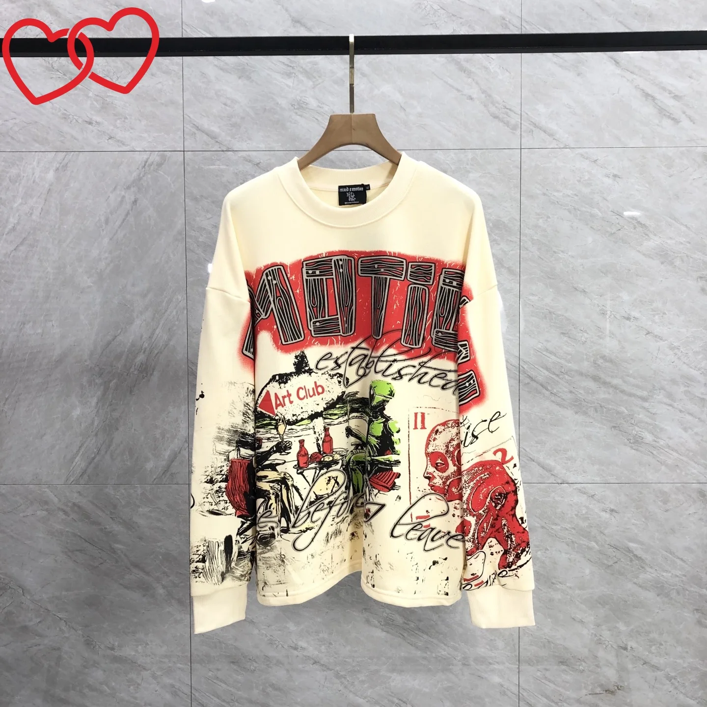

High Street Cotton Graffiti Letter Printed Vintage Casual MIXED EMOTION Long Sleeve Shirt Sweatshirt Pullover Hip Hop T Shirets