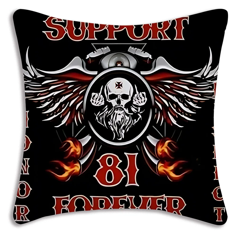 

Pillow Covers Cartoon Hells Angels logo Sofa Decorative Home Double-sided Printing Short Plush Cute Cushion Cover